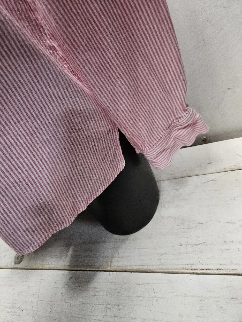 Be Cool pink/white Stripe Small Long Sleeve Casual Top Shirt Rayon Linen